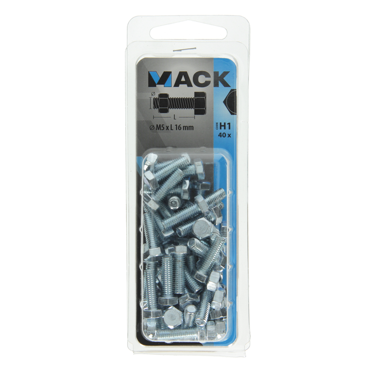 Mack 1018106 - perno macho + tuerca acero galvanizado 40 piezas m5 x 16 mm | 5 piezas