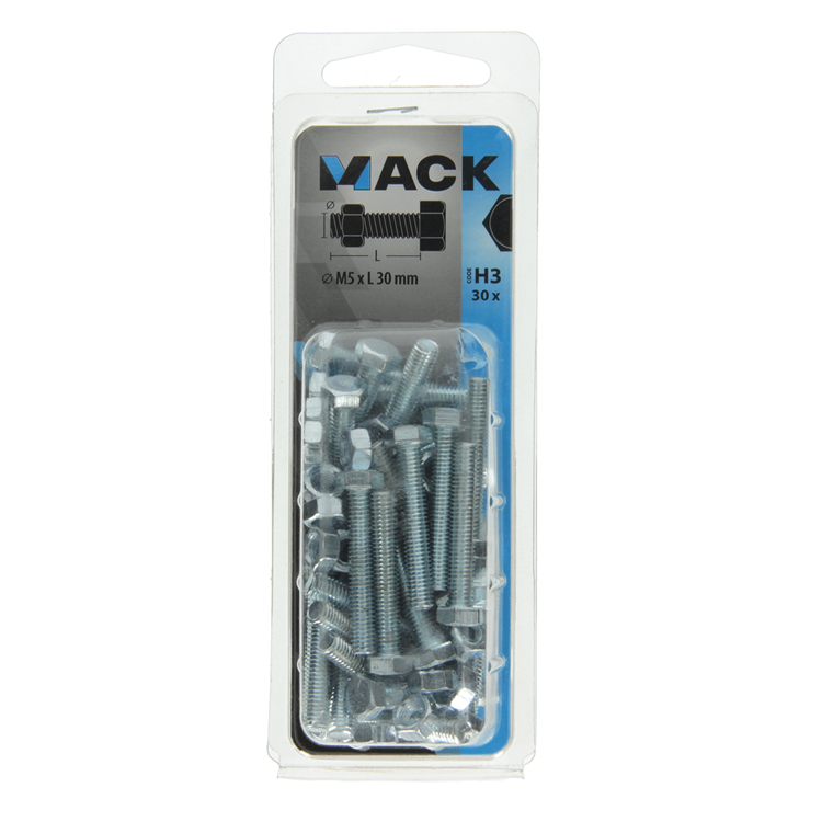 Mack 1018108 - grifo perno + tuerca acero galvanizado 30 piezas m5 x 30 mm | 5 piezas