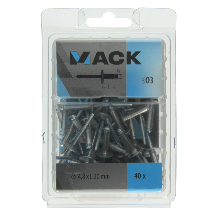 Mack 1020320 - 40 grapas ciegas aluminio cabeza ancha 4.8x20mm | 3 piezas