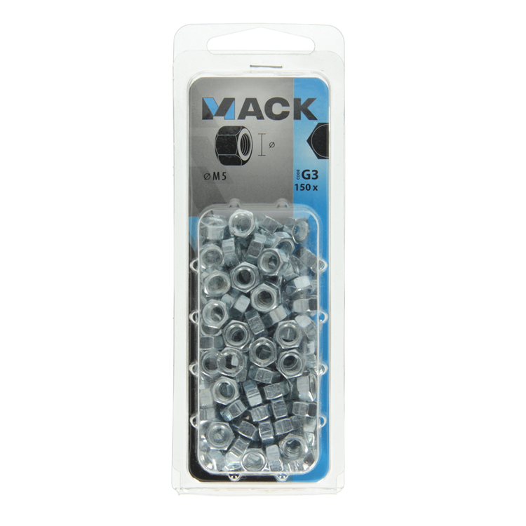 Mack 1018109 - tuerca hexagonal acero galvanizado 150 uds m 5 | 5 piezas