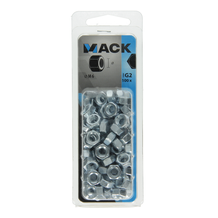 Mack 1018110 - tuerca hexagonal acero galvanizado 100 uds m 6 | 5 piezas