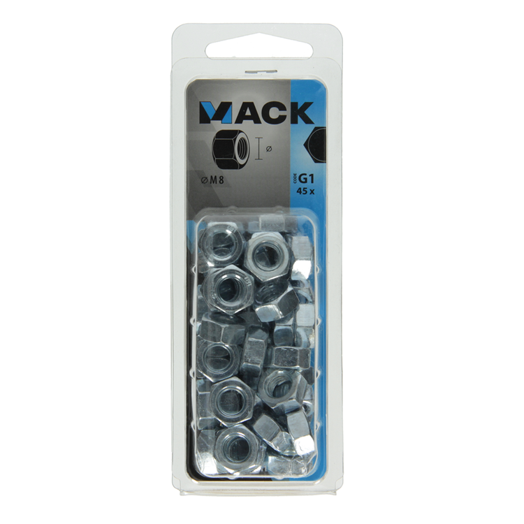Mack 1018111 - tuerca hexagonal acero galvanizado 45 piezas m 8 | 5 piezas