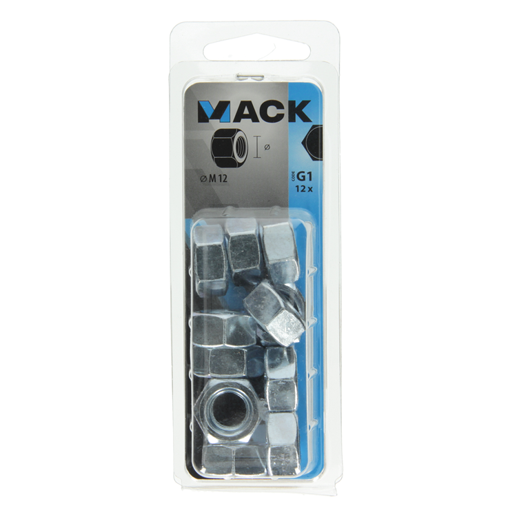 Mack 1018113 - tuerca hexagonal acero galvanizado 12 piezas m 12 | 5 piezas