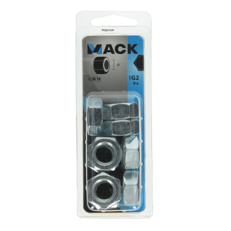 Mack 1018114 - tuerca hexagonal acero galvanizado 9 piezas m 14 | 5 piezas