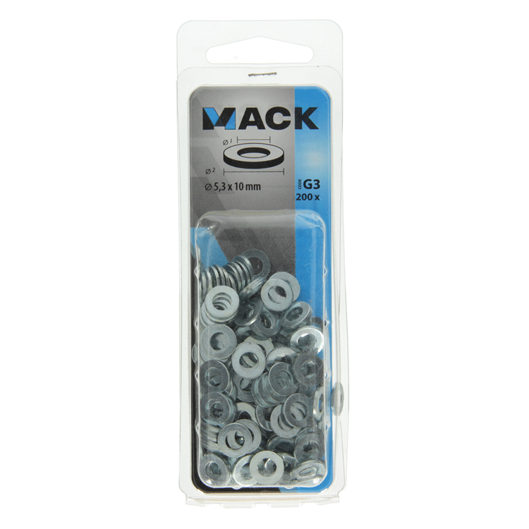 Mack 1018115 - arandela acero galvanizado 200 uds 5,3 x 10 mm | 10 piezas