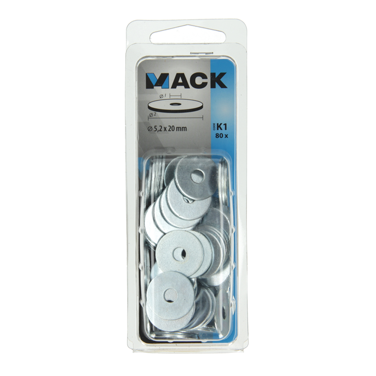 Mack 1018123 - arandela de carrocería galvanizada 80 piezas 5,2 x 20 mm | 5 piezas