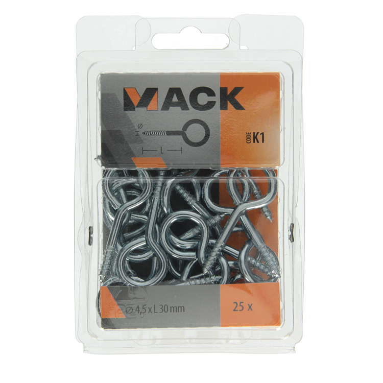 Mack 1018137 - ojo de tornillo acero galvanizado 25 piezas 4,5 x 30 mm | 5 piezas