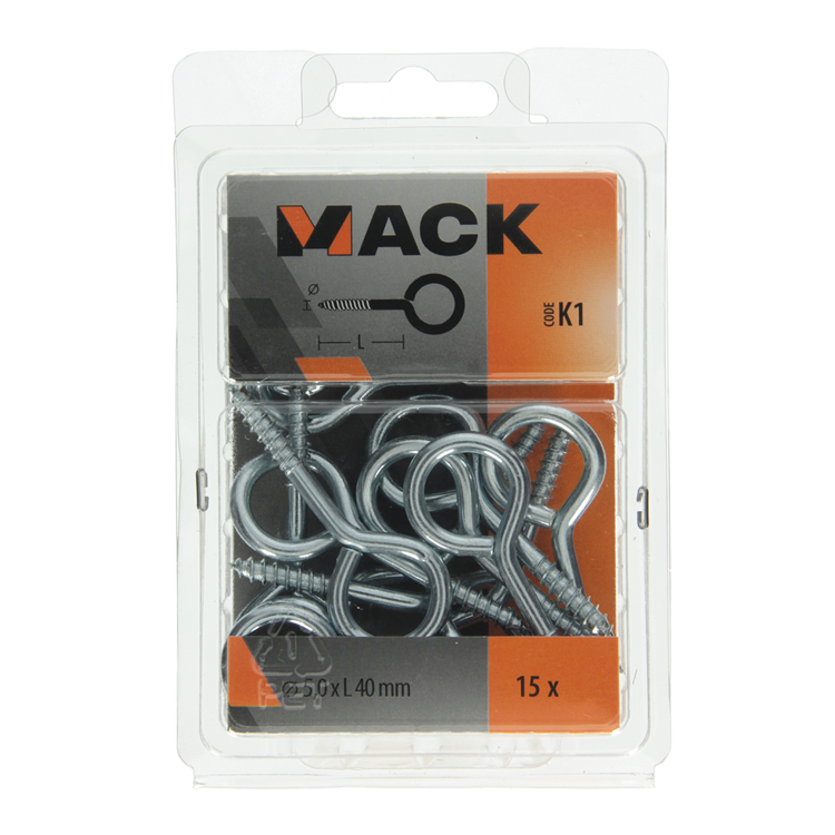 Mack 1018138 - ojo de tornillo acero galvanizado 15uds 5,0 x 40 mm | 5 piezas