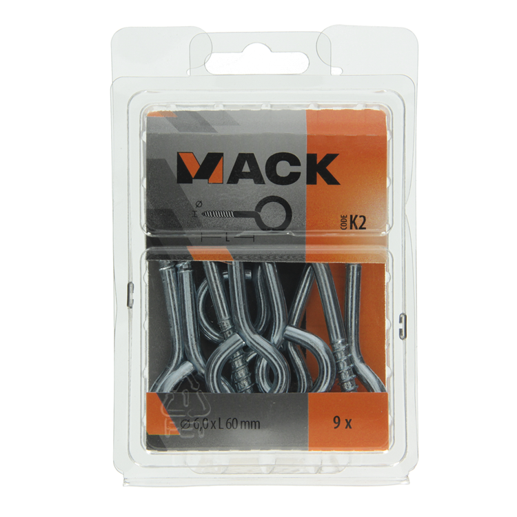 Mack 1018139 - ojo de tornillo acero galvanizado 9 piezas 6,0 x 60 mm | 5 piezas