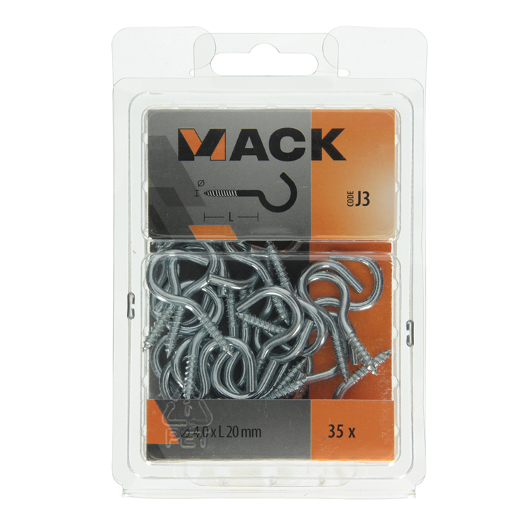 Mack 1018140 - gancho de tornillo acero galvanizado 35 piezas 4,0 x 20 mm | 5 piezas