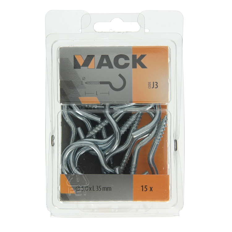 Mack 1018141 - gancho de tornillo acero galvanizado 15 piezas 5,0 x 35 mm | 5 piezas