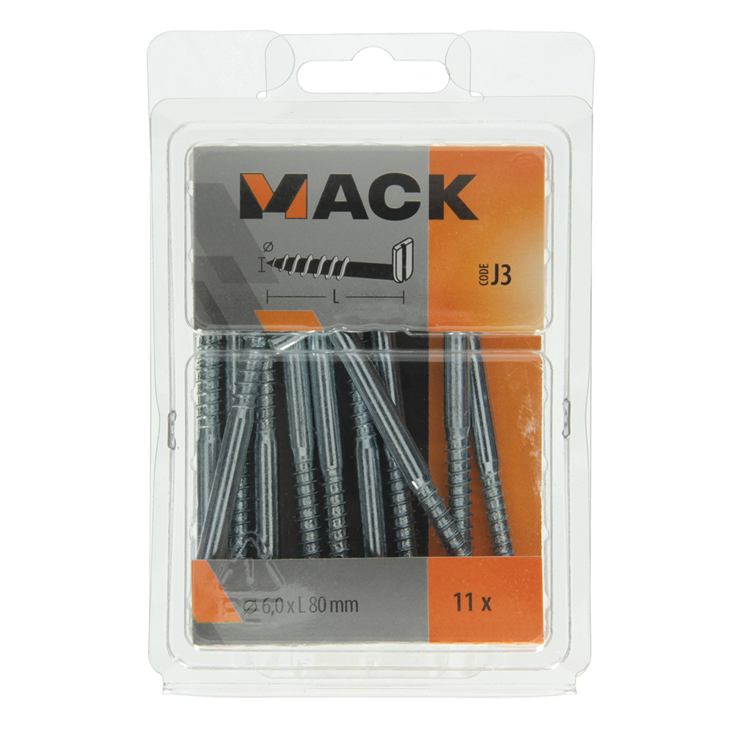 Mack 1018152 - tornillo pulgar con ranura galvanizado 11 piezas 6,0 x 80 mm | 5 piezas