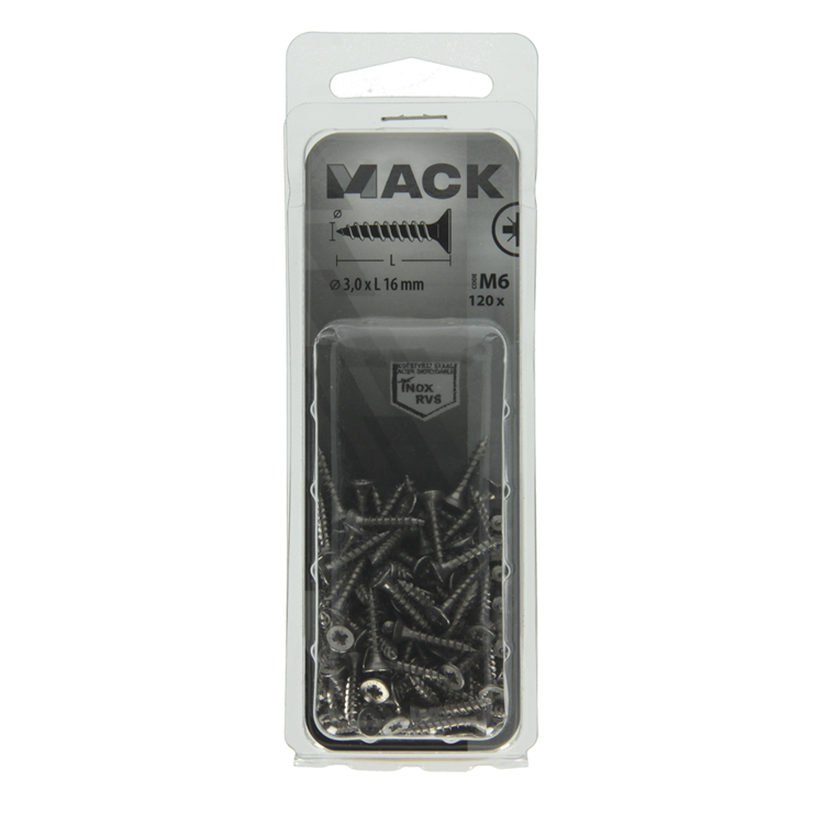 Mack 1019980 - tornillo para aglomerado cabeza vz acero inoxidable 120 piezas 3,0 x 16 mm | 5 piezas