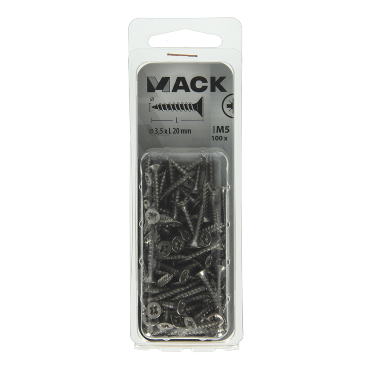 Mack 1019982 - tornillo aglomerado cabeza vz acero inoxidable 100 uds 3,5 x 20 mm | 5 piezas