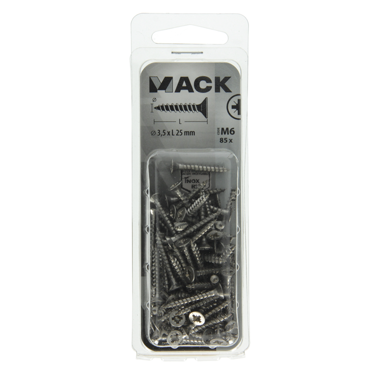 Mack 1019983 - tornillo para aglomerado cabeza vz acero inoxidable 85 piezas 3,5 x 25 mm | 5 piezas