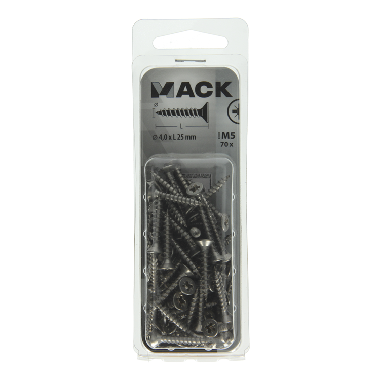 Mack 1019987 - tornillo para aglomerado cabeza vz acero inoxidable 70 piezas 4,0 x 25 mm | 5 piezas