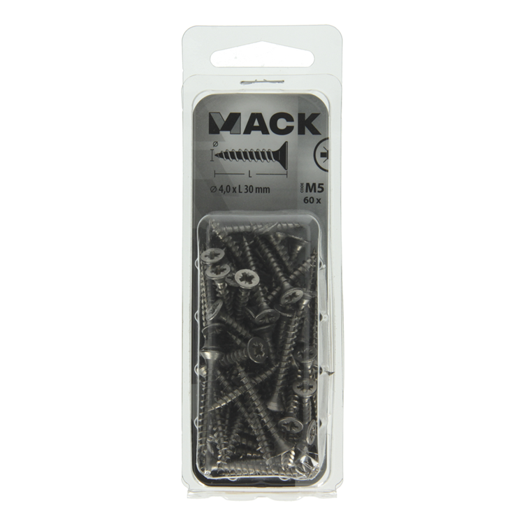 Mack 1019988 - tornillo aglomerado cabeza vz acero inoxidable 60 piezas 4,0 x 30 mm | 5 piezas