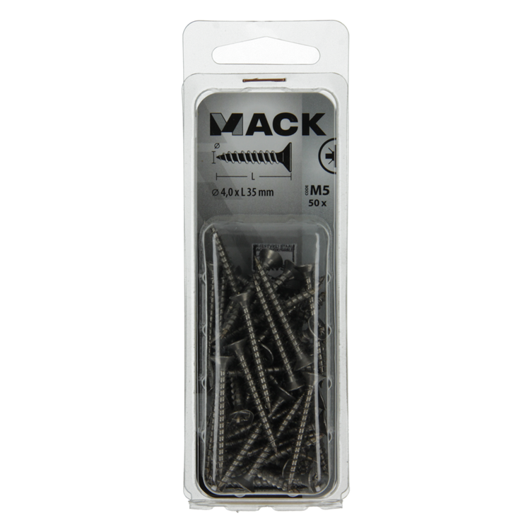 Mack 1019989 - tornillo para aglomerado cabeza vz acero inoxidable 50 piezas 4,0 x 35 mm | 5 piezas