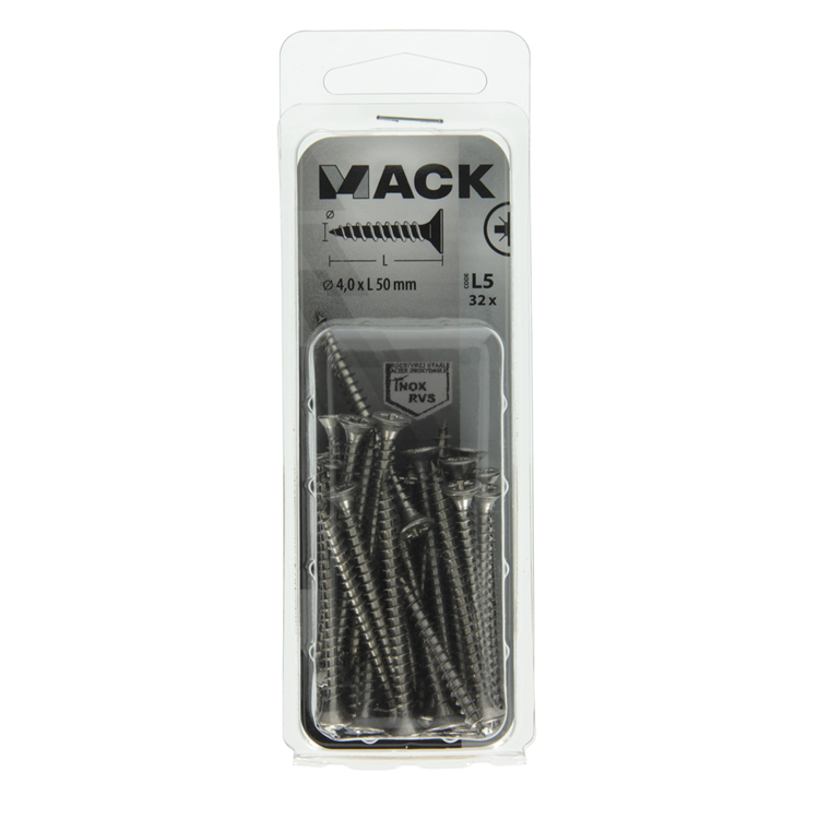 Mack 1019992 - tornillo para aglomerado cabeza vz acero inoxidable 32 piezas 4,0 x 50 mm | 5 piezas