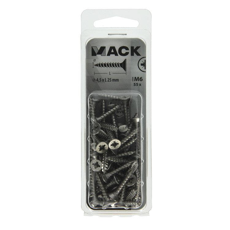 Mack 1019993 - tornillo para aglomerado cabeza vz acero inoxidable 55 piezas 4,5 x 25 mm | 5 piezas