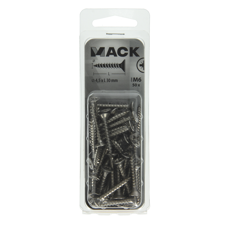 Mack 1019994 - tornillo para aglomerado cabeza vz acero inoxidable 50 piezas 4,5 x 30 mm | 5 piezas