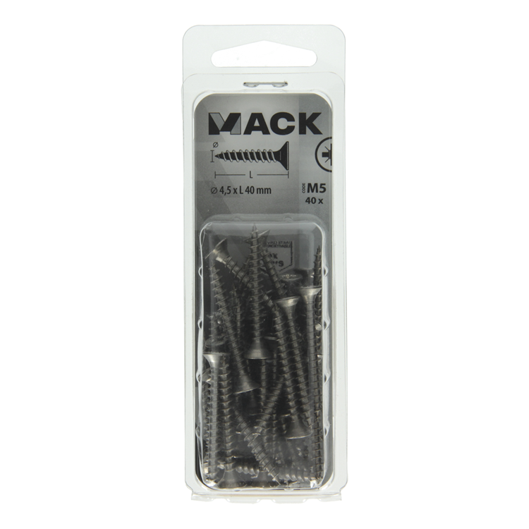 Mack 1019995 - tornillo para aglomerado cabeza vz acero inoxidable 40 piezas 4,5 x 40 mm | 5 piezas