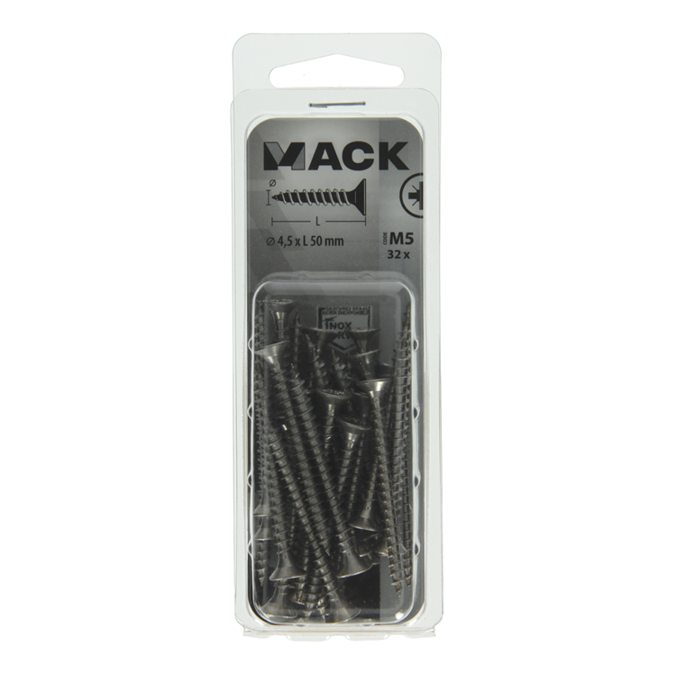 Mack 1019996 - tornillo para aglomerado cabeza vz acero inoxidable 32 piezas 4,5 x 50 mm | 5 piezas
