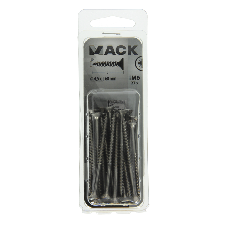 Mack 1019997 - tornillo para aglomerado cabeza vz acero inoxidable 27 piezas 4,5 x 60 mm | 5 piezas