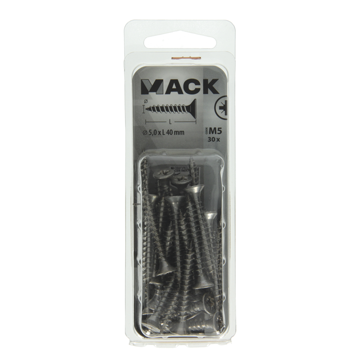 Mack 1019998 - tornillo para aglomerado cabeza vz acero inoxidable 30 piezas 5,0 x 40 mm | 5 piezas