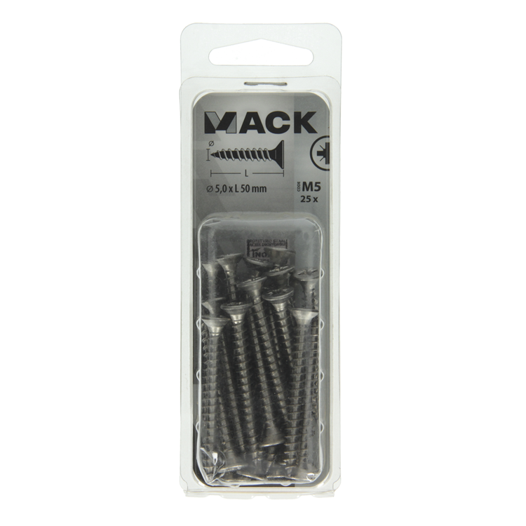 Mack 1019999 - tornillo para aglomerado cabeza vz acero inoxidable 25 piezas 5,0 x 50 mm | 5 piezas