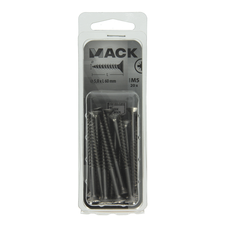 Mack 1020000 - tornillo para aglomerado cabeza vz acero inoxidable 20 piezas 5,0 x 60 mm | 5 piezas