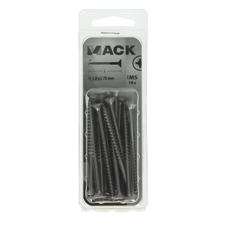 Mack 1020001 - tornillo para aglomerado cabeza vz acero inoxidable 18 piezas 5,0 x 70 mm | 5 piezas