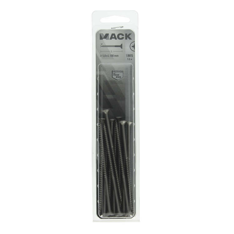 Mack 1020003 - tornillo aglomerado cabeza vz acero inoxidable 12 piezas 5,0 x100 mm | 5 piezas