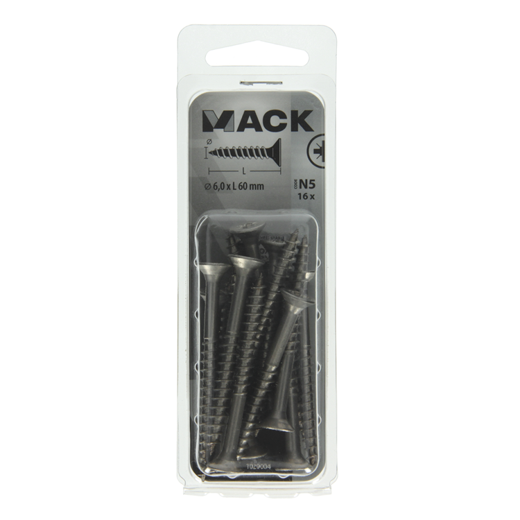 Mack 1020004 - tornillo para aglomerado cabeza vz acero inoxidable 16 piezas 6,0 x 60 mm | 5 piezas