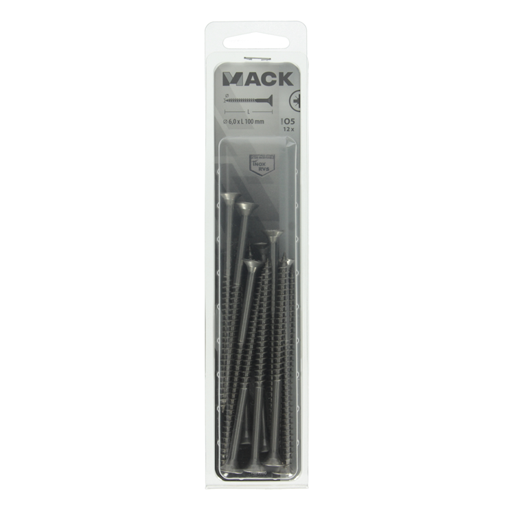 Mack 1020006 - tornillo para aglomerado cabeza vz acero inoxidable 12 piezas 6,0 x 100 mm | 5 piezas
