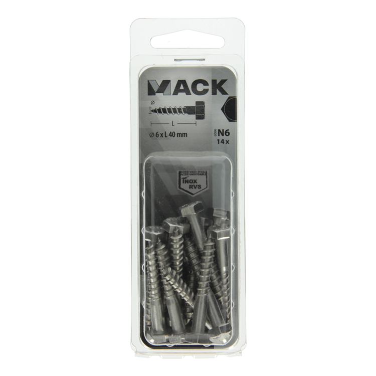 Mack 1020008 - perno roscado para madera acero inoxidable 14 piezas 6 x 40 mm | 5 piezas