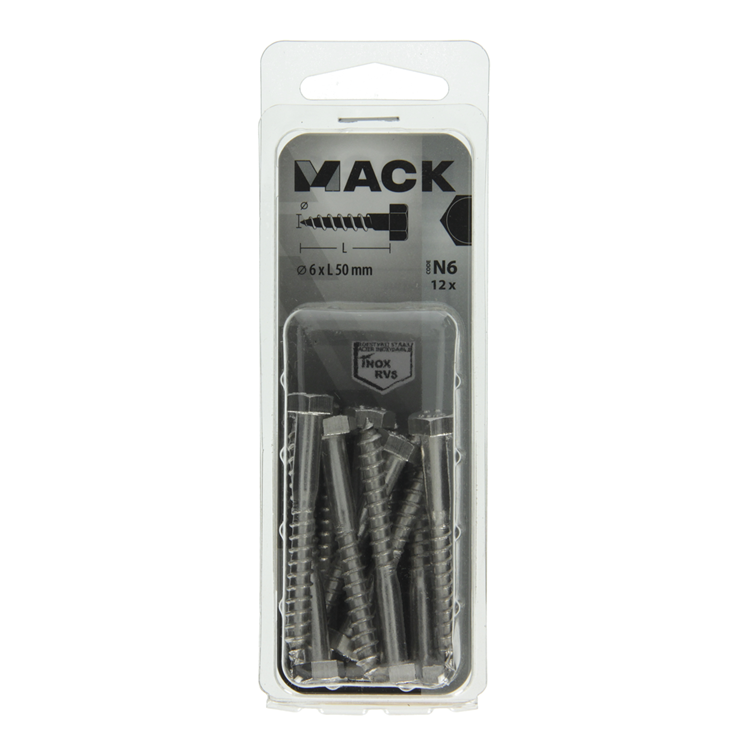 Mack 1020009 - perno roscado para madera acero inoxidable 12 piezas 6 x 50 mm | 5 piezas