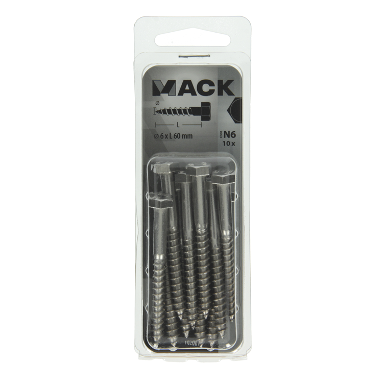 Mack 1020010 - perno roscado para madera acero inoxidable 10 piezas 6 x 60 mm | 5 piezas