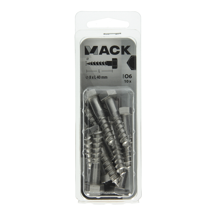 Mack 1020011 - perno roscado para madera acero inoxidable 10 piezas 8 x 40 mm | 5 piezas