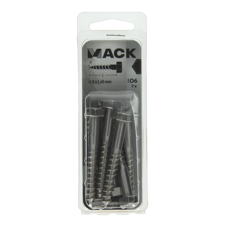 Mack 1020013 - perno roscado para madera acero inoxidable 7 piezas 8 x 60 mm | 5 piezas