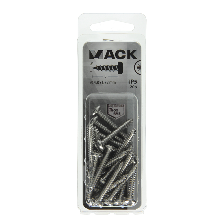 Mack 1020016 - tornillo autorroscante culata a2 20 piezas 4,8 x 32 mm | 5 piezas
