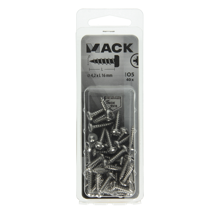 Mack 1020018 - tornillo autorroscante culata a2 40 piezas 4,2 x 16 mm | 5 piezas