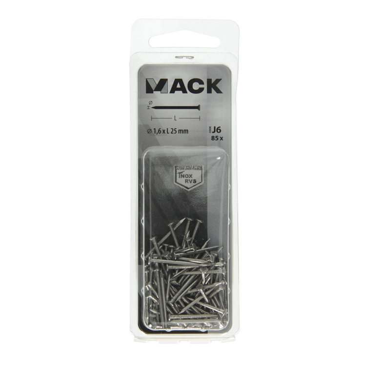 Mack 1020022 - clavo cabeza plana acero inoxidable A2 85 piezas 1,6 x 25 mm | 5 piezas