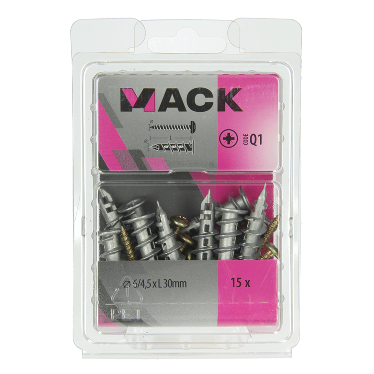 Mack 1018161 - taco para placas de yeso + tornillo. zamac 15uds 6 x 38 mm | 5 piezas