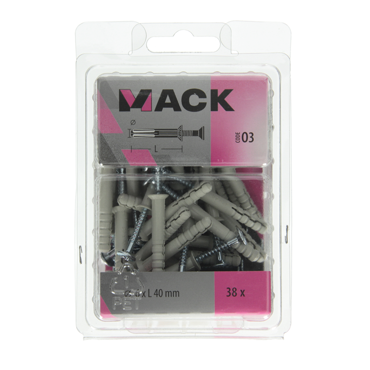 Mack 1018164 - taco clavo de nylon poliamida 38 piezas 6 x 40 mm | 3 piezas