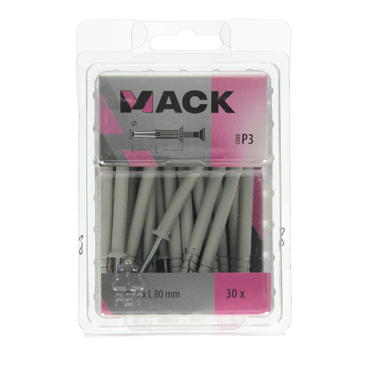 Mack 1018166 - taco clavo de nylon poliamida 30 piezas 6 x 80 mm | 3 piezas
