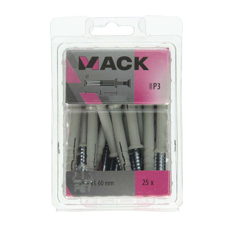 Mack 1018167 - taco clavo de nylon poliamida 25 piezas 8 x 60 mm | 3 piezas