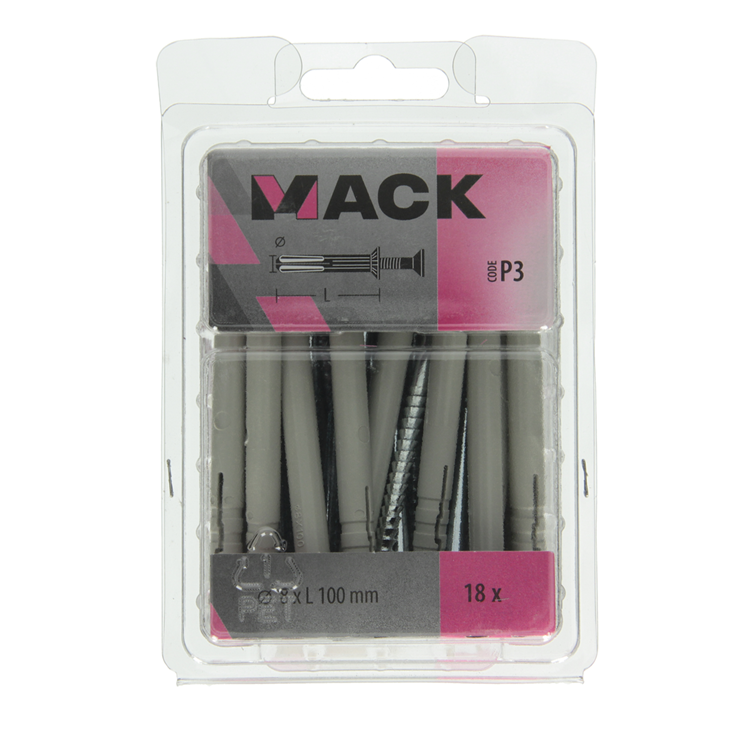 Mack 1018169 - taco clavo de nylon poliamida 18 piezas 8 x 100 mm | 3 piezas