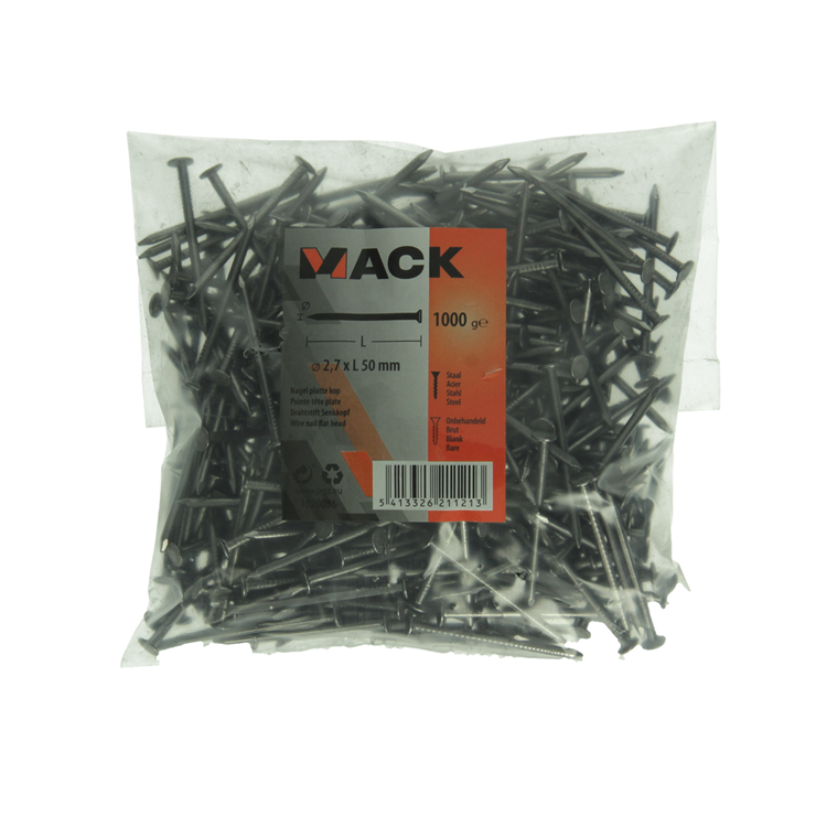 Mack 1020036 - clavo cabeza plana 1000 gr 2,7 x 50 mm | 10 piezas