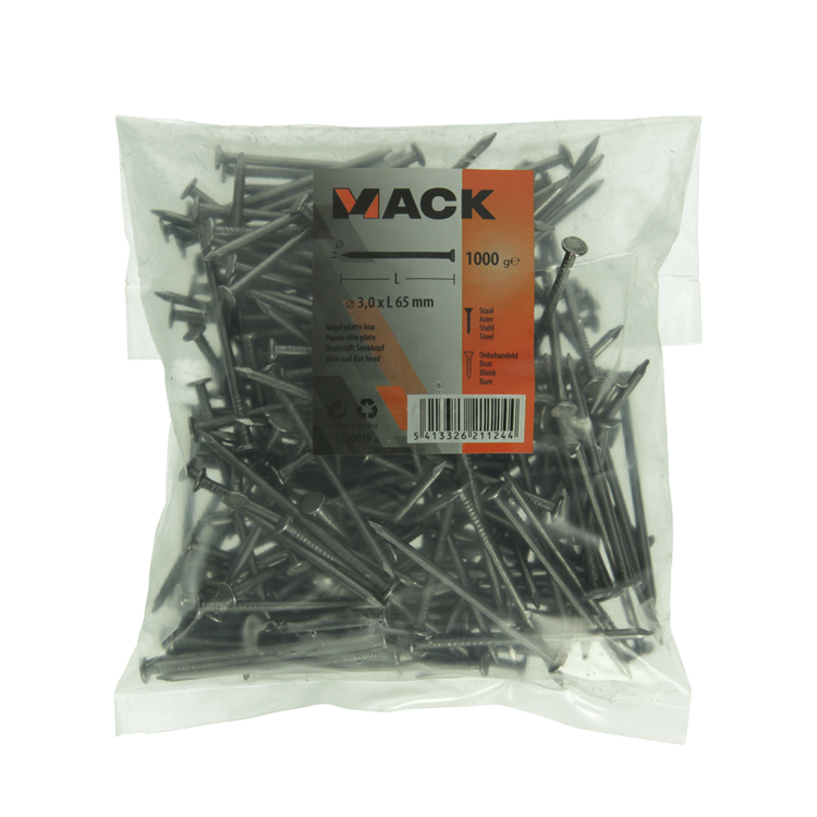 Mack 1020039 - clavo cabeza plana 1000 gr 3,0 x 65 mm | 10 piezas